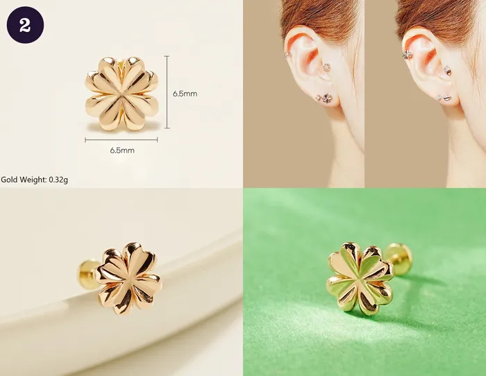 MinimalBijoux 14K Gold Wishes Internally Threaded Labret Piercing 20G PreStyled Sets