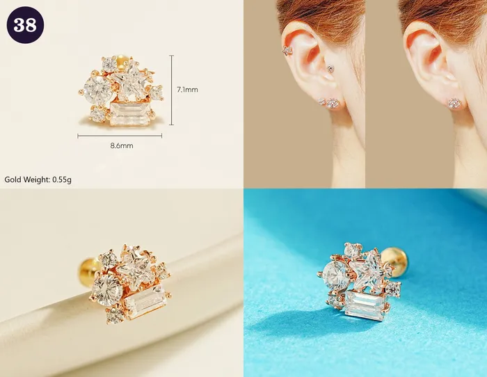 MinimalBijoux 14K Gold Wishes Internally Threaded Labret Piercing 20G PreStyled Sets