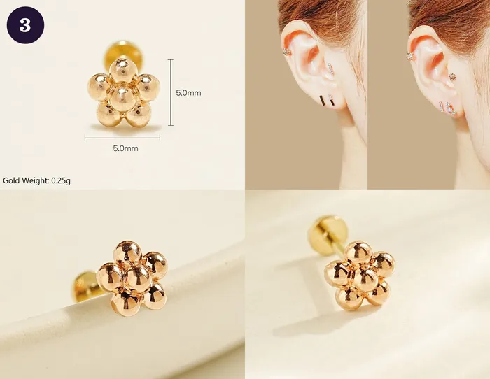 MinimalBijoux 14K Gold Wishes Internally Threaded Labret Piercing 20G PreStyled Sets