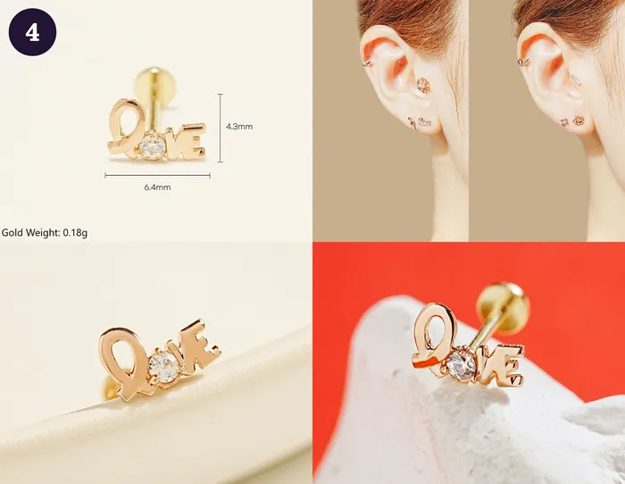 MinimalBijoux 14K Gold Wishes Internally Threaded Labret Piercing 20G PreStyled Sets