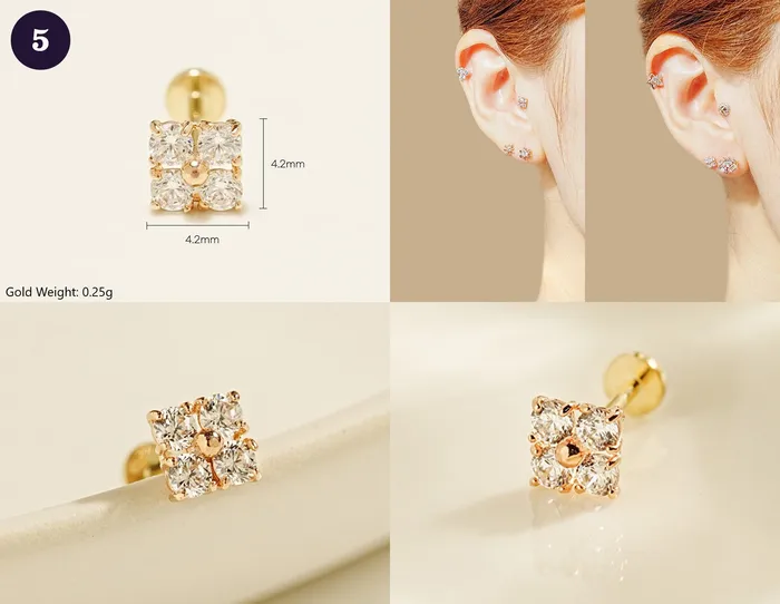 MinimalBijoux 14K Gold Wishes Internally Threaded Labret Piercing 20G PreStyled Sets