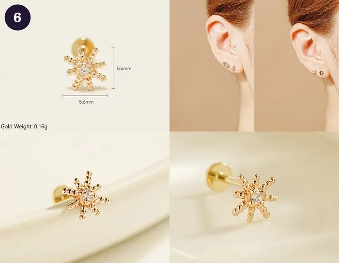 MinimalBijoux 14K Gold Wishes Internally Threaded Labret Piercing 20G PreStyled Sets