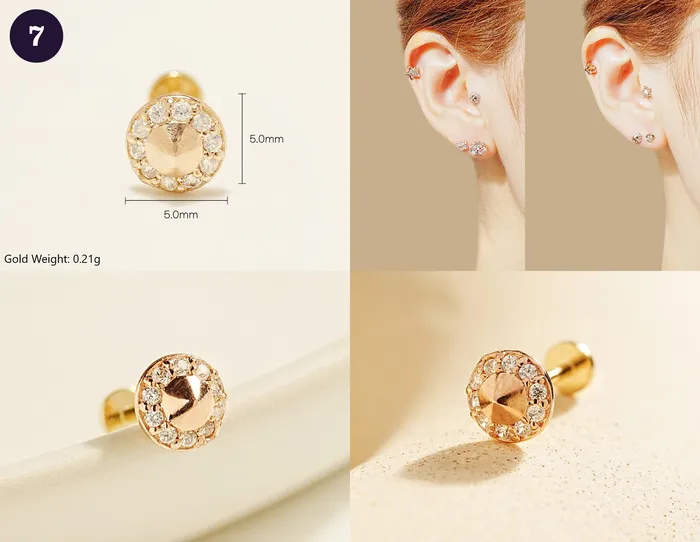 MinimalBijoux 14K Gold Wishes Internally Threaded Labret Piercing 20G PreStyled Sets