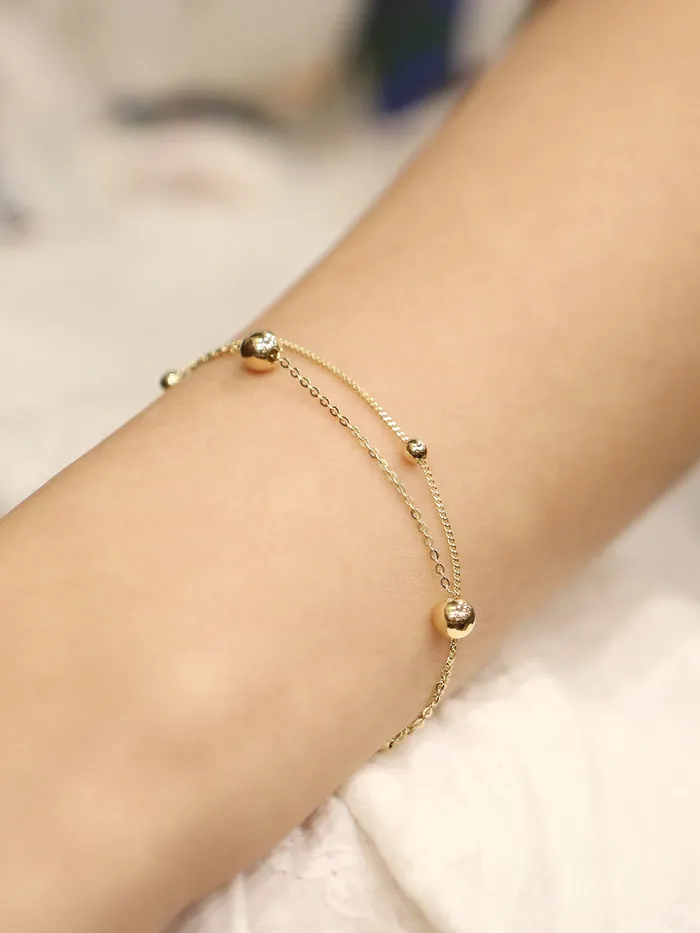 MinimalBijoux Bracelets 14K Gold 2 Line Ball Bracelet