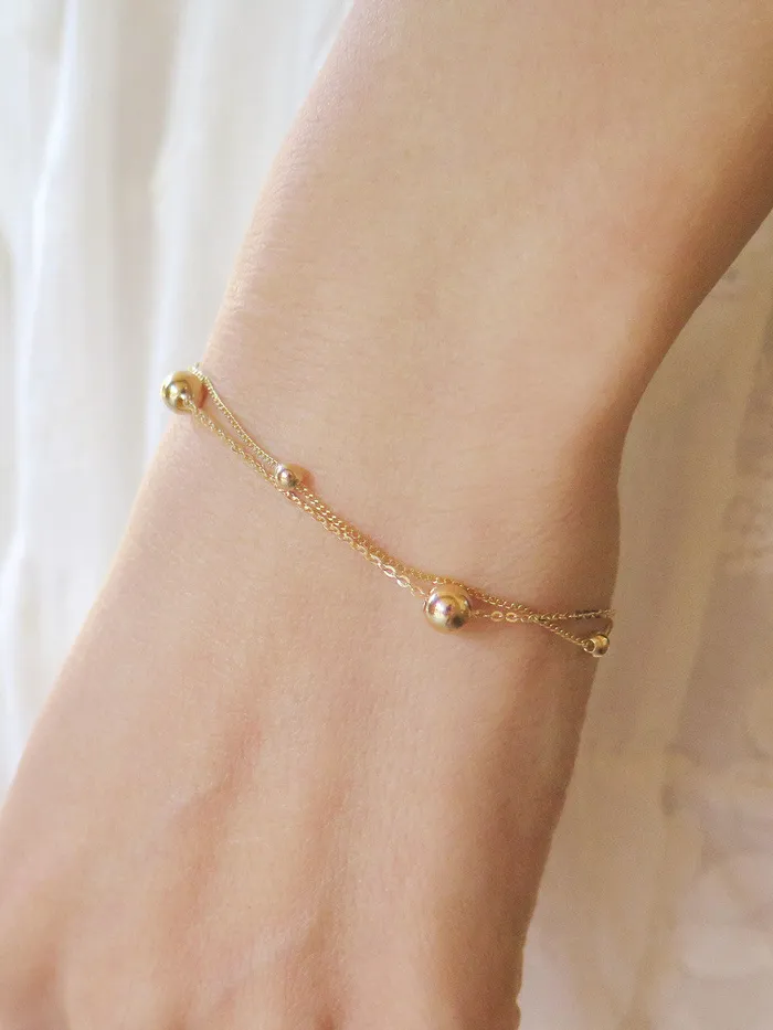 MinimalBijoux Bracelets 14K Gold 2 Line Ball Bracelet