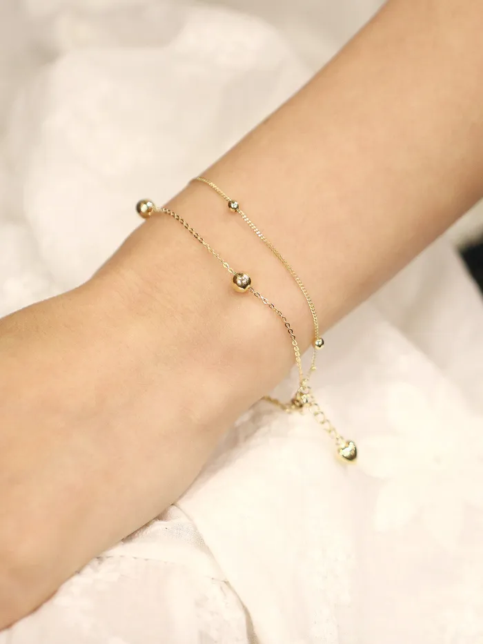 MinimalBijoux Bracelets 14K Gold 2 Line Ball Bracelet