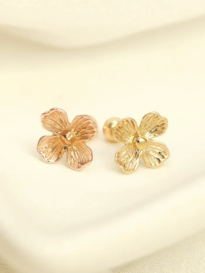MinimalBijoux Earrings 14K Gold 4 Petal Flower Cartilage Earring 20G18G16G