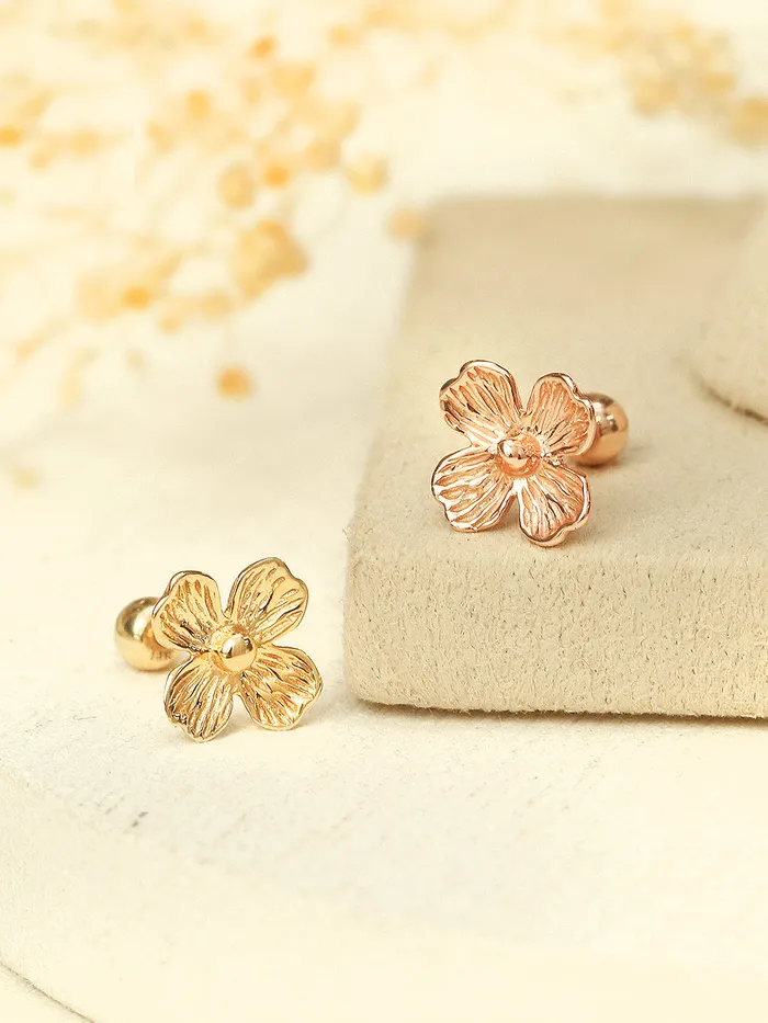 MinimalBijoux Earrings 14K Gold 4 Petal Flower Cartilage Earring 20G18G16G