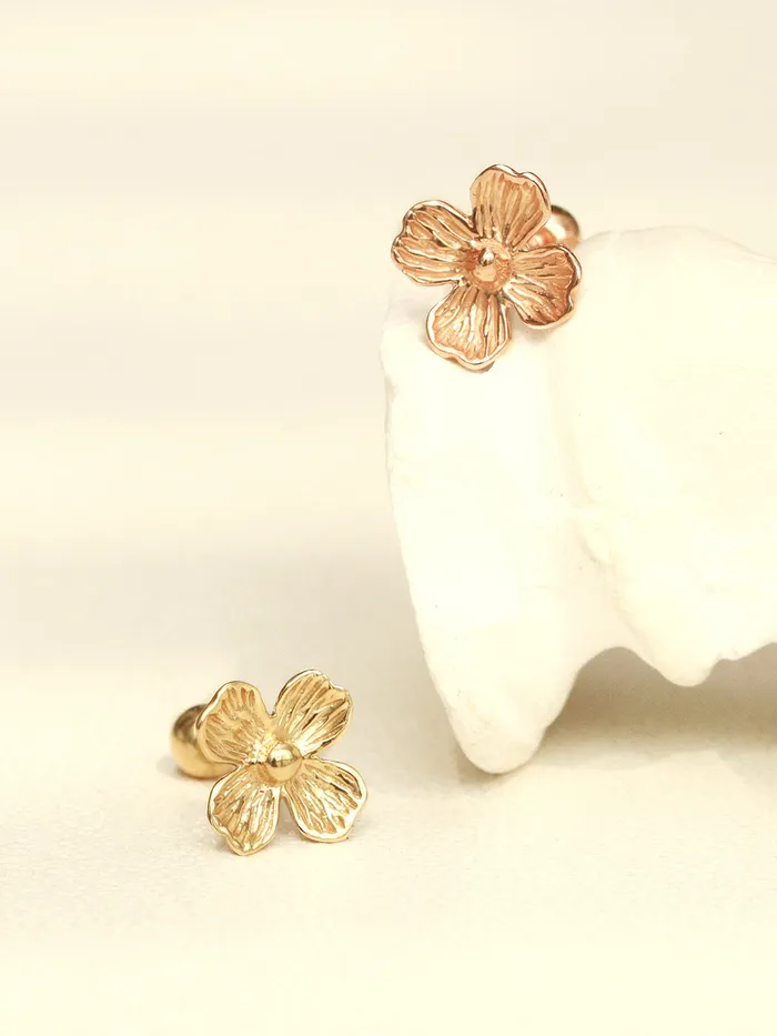 MinimalBijoux Earrings 14K Gold 4 Petal Flower Cartilage Earring 20G18G16G