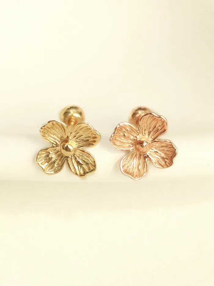 MinimalBijoux Earrings 14K Gold 4 Petal Flower Cartilage Earring 20G18G16G