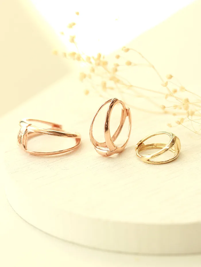 MinimalBijoux Earrings 14K Gold Bold 2 Line Hoop Earring