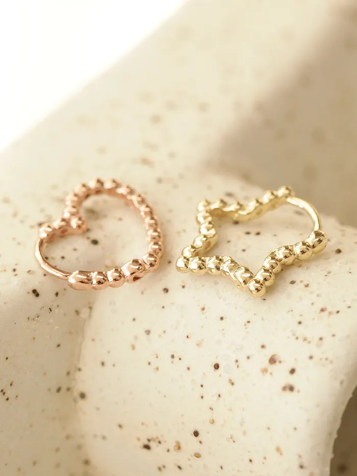 MinimalBijoux Earrings 14K Gold Bubble Heart Star Hoop Earring