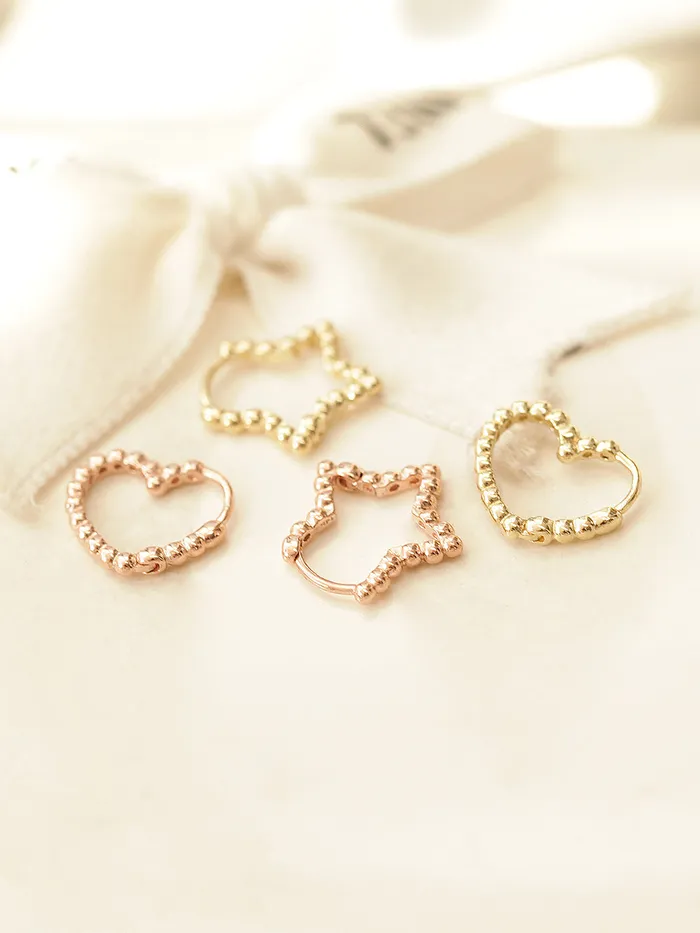 MinimalBijoux Earrings 14K Gold Bubble Heart Star Hoop Earring