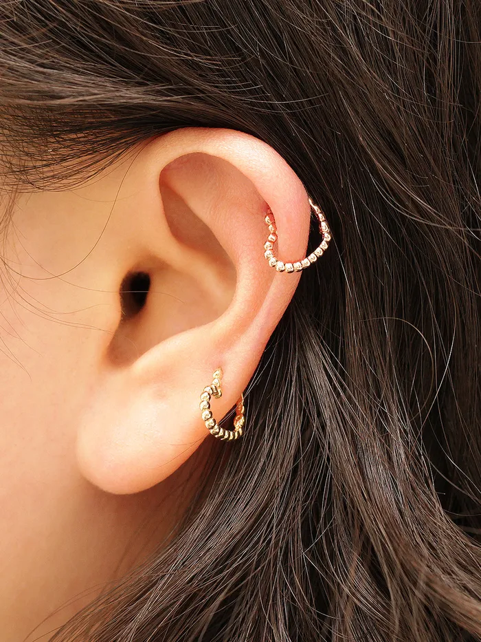 MinimalBijoux Earrings 14K Gold Bubble Heart Star Hoop Earring