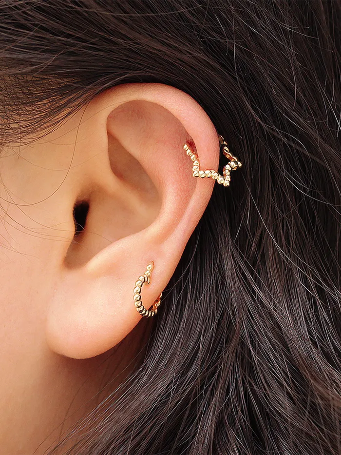 MinimalBijoux Earrings 14K Gold Bubble Heart Star Hoop Earring