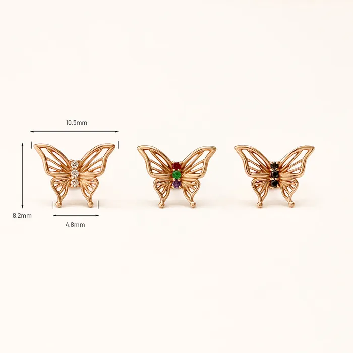 MinimalBijoux Earrings 14K Gold Butterfly Point Cubic Cartilage Earring 18G16G