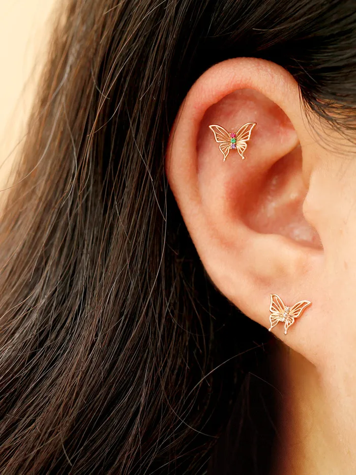 MinimalBijoux Earrings 14K Gold Butterfly Point Cubic Cartilage Earring 18G16G