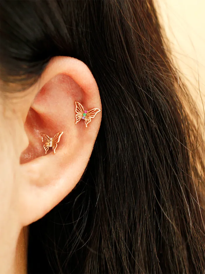 MinimalBijoux Earrings 14K Gold Butterfly Point Cubic Cartilage Earring 18G16G