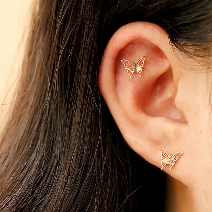 MinimalBijoux Earrings 14K Gold Butterfly Point Cubic Cartilage Earring 18G16G