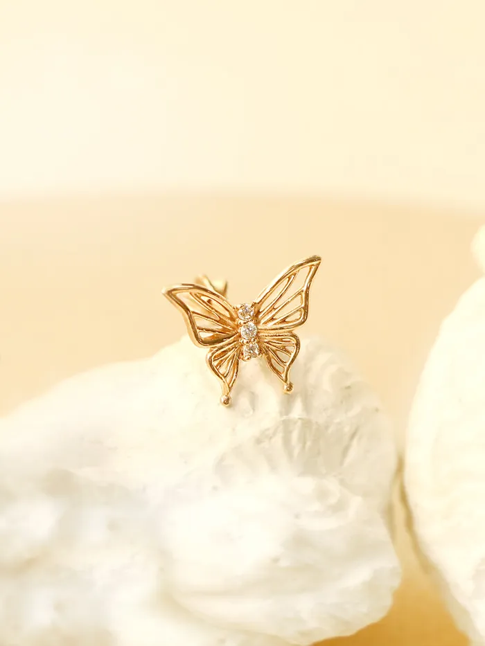 MinimalBijoux Earrings 14K Gold Butterfly Point Cubic Cartilage Earring 18G16G