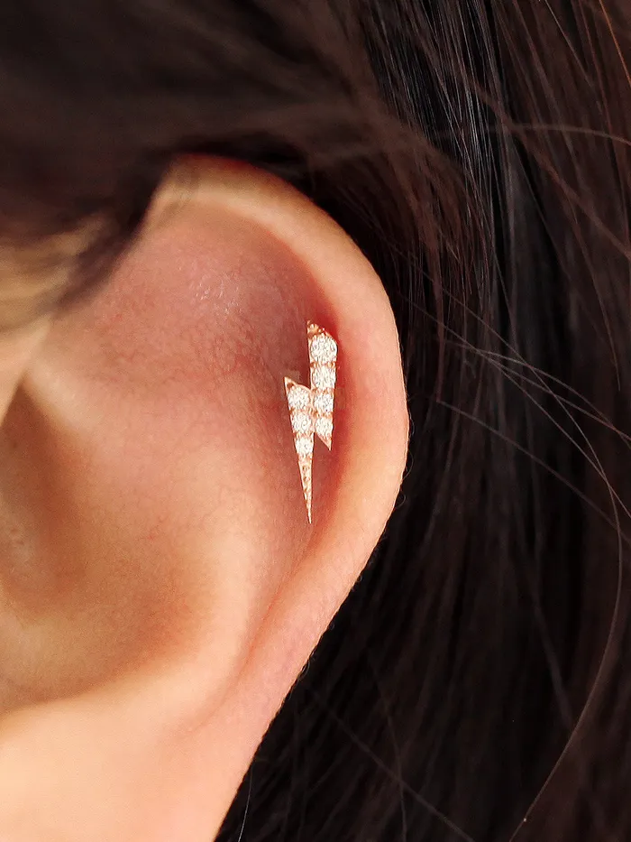 MinimalBijoux Earrings 14K gold Cubic Thunder cartilage earring 20g
