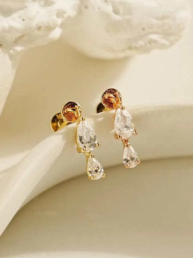 MinimalBijoux Earrings 14K Gold Double Cubic Tear Drop Internally Threaded Labret Piercing 20G18G16G MinimalBijoux Earrings 14K Gold Double Cubic Tear Drop Internally Threaded Labret Piercing 20G18G16G