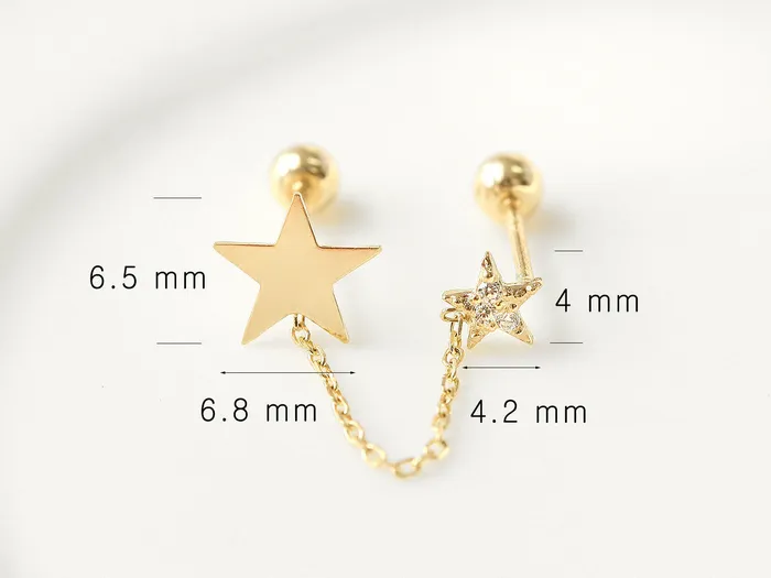 MinimalBijoux Earrings 14K gold Double Star layered cartilage earring 20g