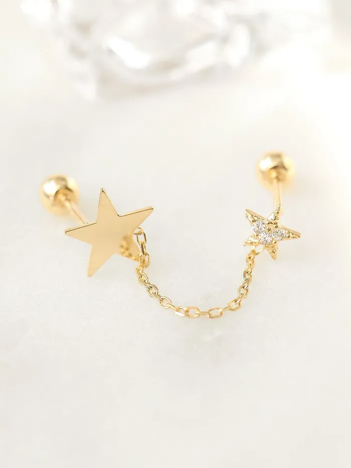 MinimalBijoux Earrings 14K gold Double Star layered cartilage earring 20g