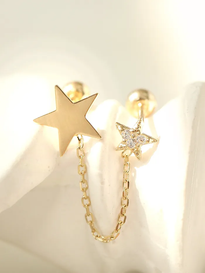 MinimalBijoux Earrings 14K gold Double Star layered cartilage earring 20g