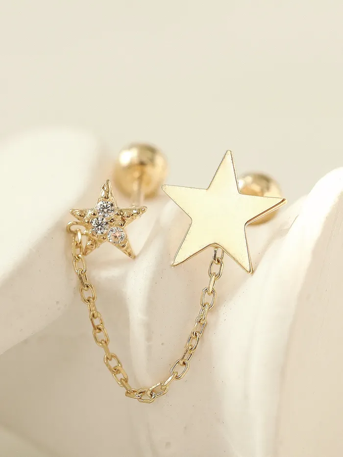 MinimalBijoux Earrings 14K gold Double Star layered cartilage earring 20g