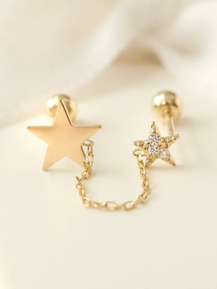 MinimalBijoux Earrings 14K gold Double Star layered cartilage earring 20g