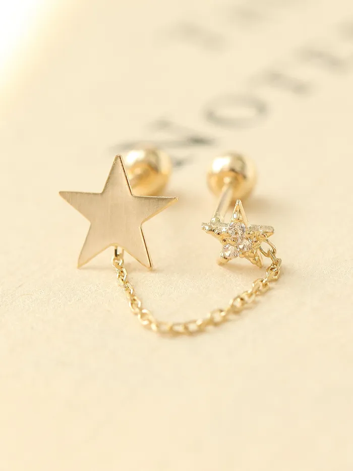 MinimalBijoux Earrings 14K gold Double Star layered cartilage earring 20g
