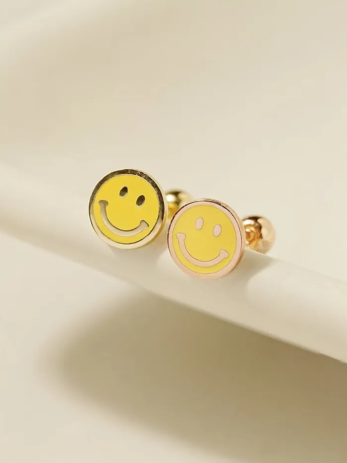 MinimalBijoux Earrings 14K Gold Enamel Smile Cartilage Earring 20G