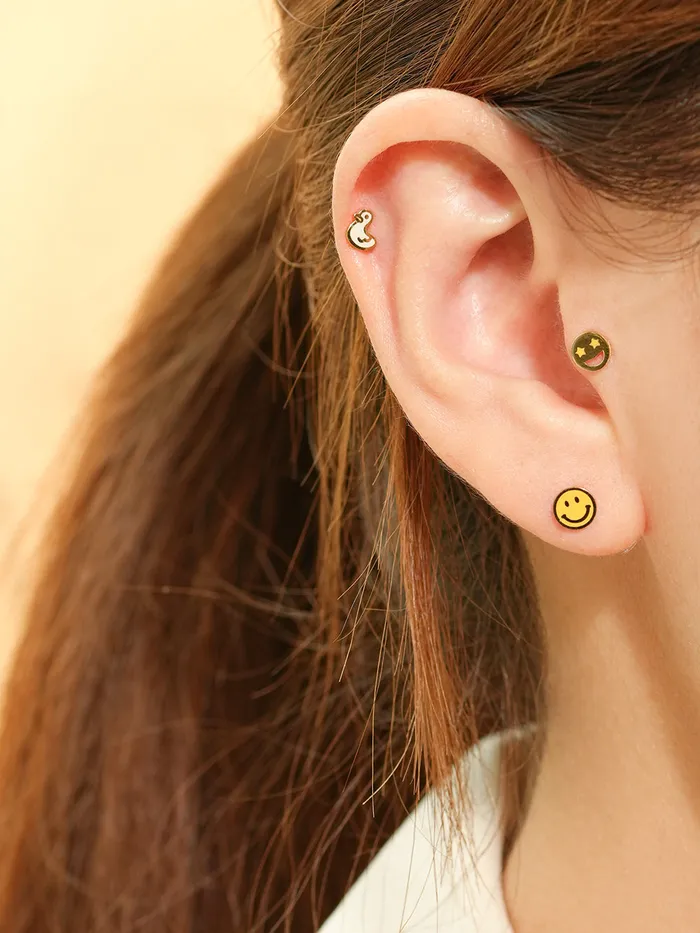 MinimalBijoux Earrings 14K Gold Enamel Smile Cartilage Earring 20G