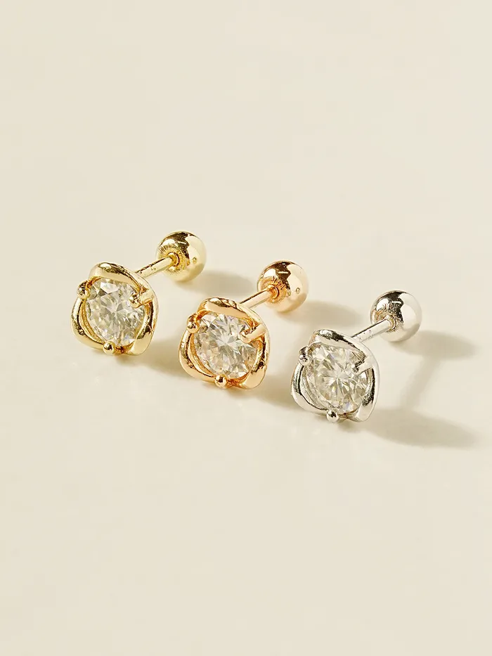 MinimalBijoux Earrings 14K Gold Moissanite Triangle Pascal Cartilage Earring 20G18G16G