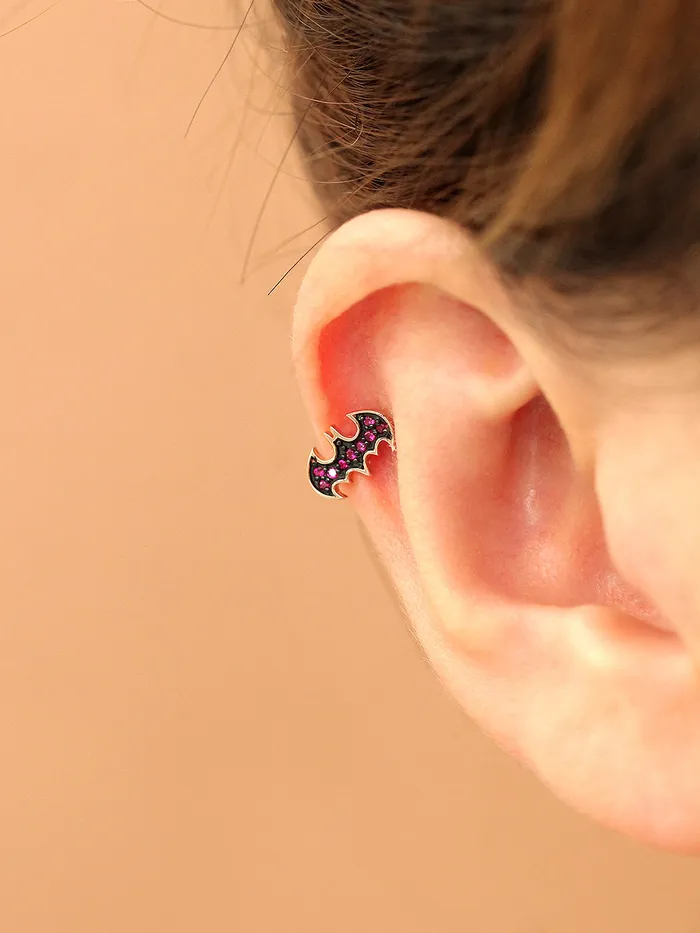 MinimalBijoux Earrings 14K Gold Ruby Bat Cartilage Earring 18G16G