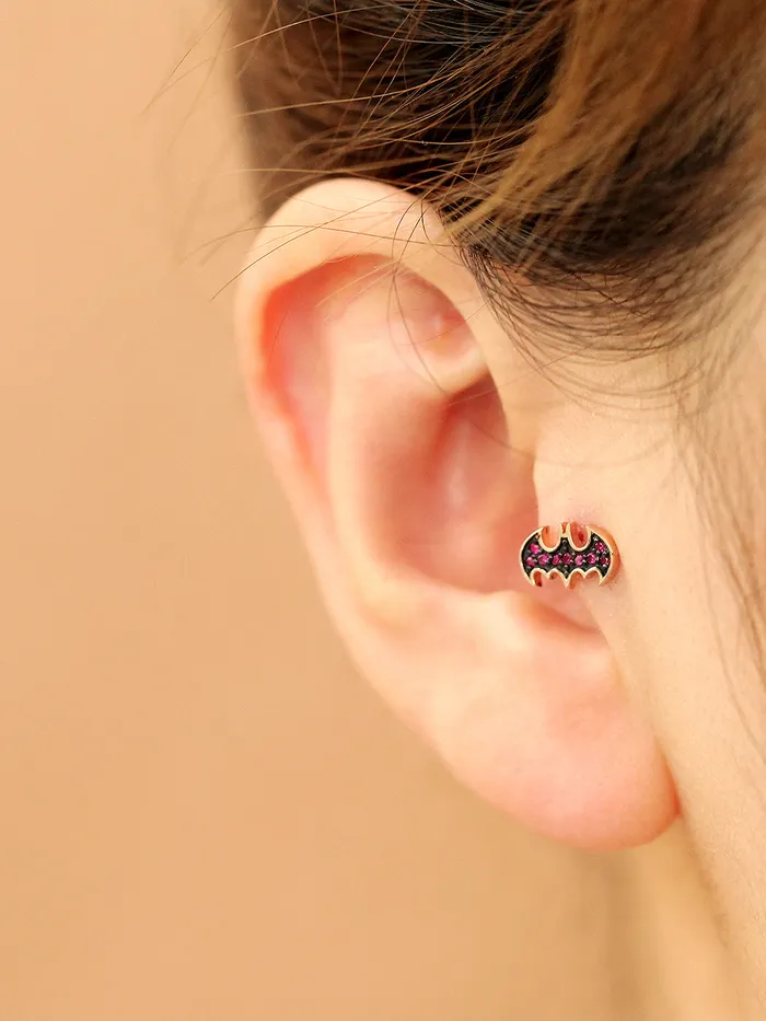 MinimalBijoux Earrings 14K Gold Ruby Bat Cartilage Earring 18G16G