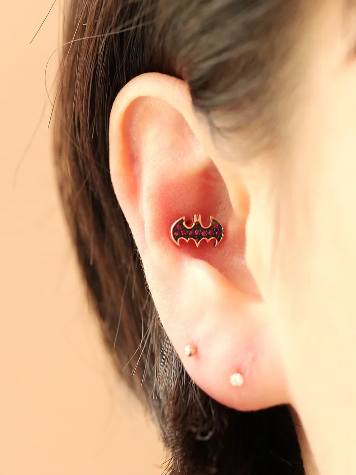 MinimalBijoux Earrings 14K Gold Ruby Bat Cartilage Earring 18G16G