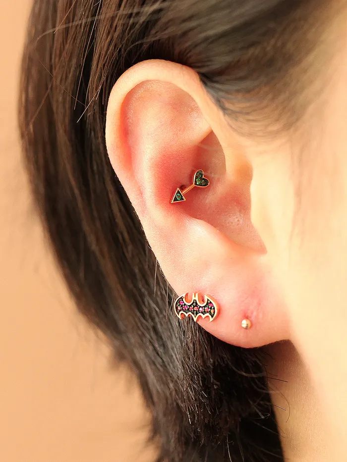 MinimalBijoux Earrings 14K Gold Ruby Bat Cartilage Earring 18G16G