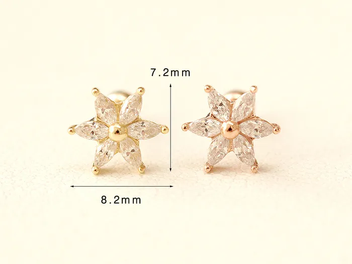 MinimalBijoux Earrings 14K Gold Snow Flower Cubic Cartilage Earring 20G