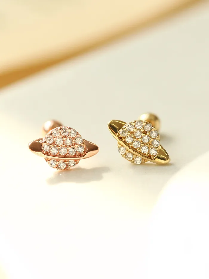 MinimalBijoux Earrings 14K Gold Spaceship Cartilage Earring 20G