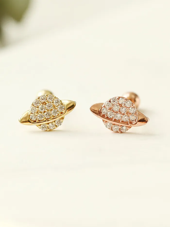 MinimalBijoux Earrings 14K Gold Spaceship Cartilage Earring 20G