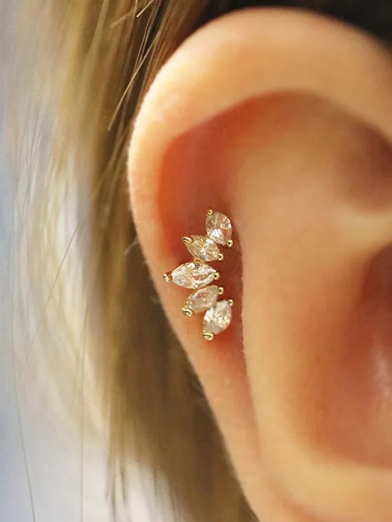 MinimalBijoux Earrings 14K Gold Tiara CZ Cartilage Earring 18G16G