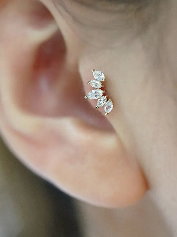 MinimalBijoux Earrings 14K Gold Tiara CZ Cartilage Earring 18G16G