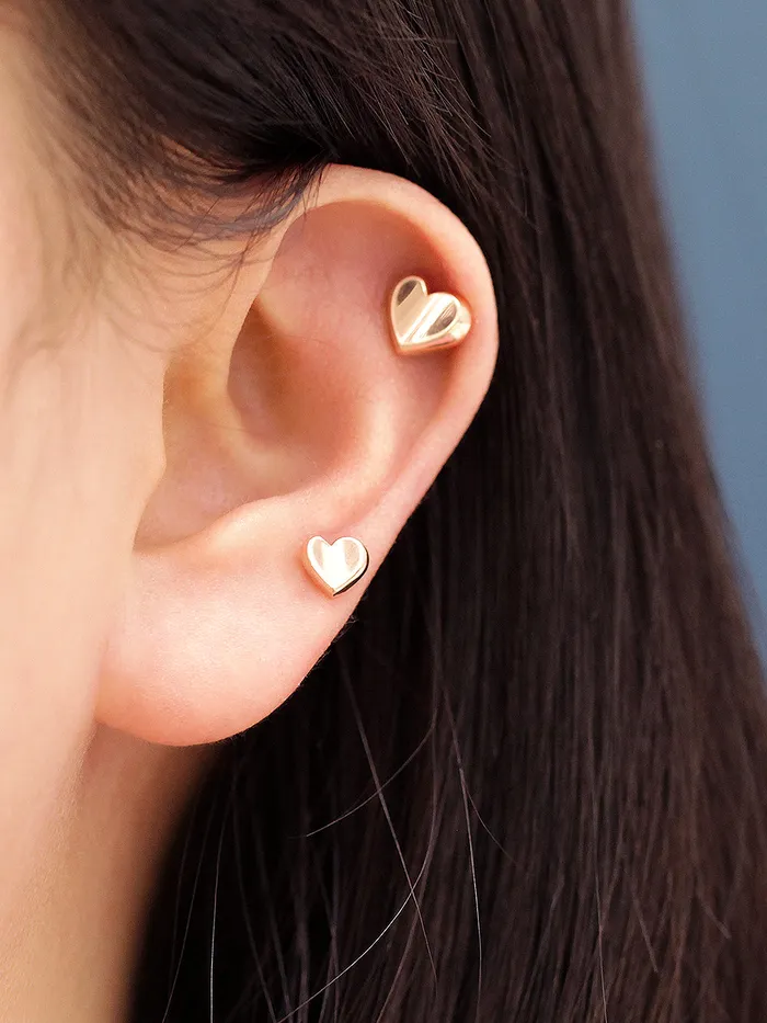 MinimalBijoux Earrings 14K Gold Volume Heart Cartilage Earring 18G