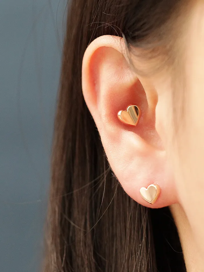 MinimalBijoux Earrings 14K Gold Volume Heart Cartilage Earring 18G