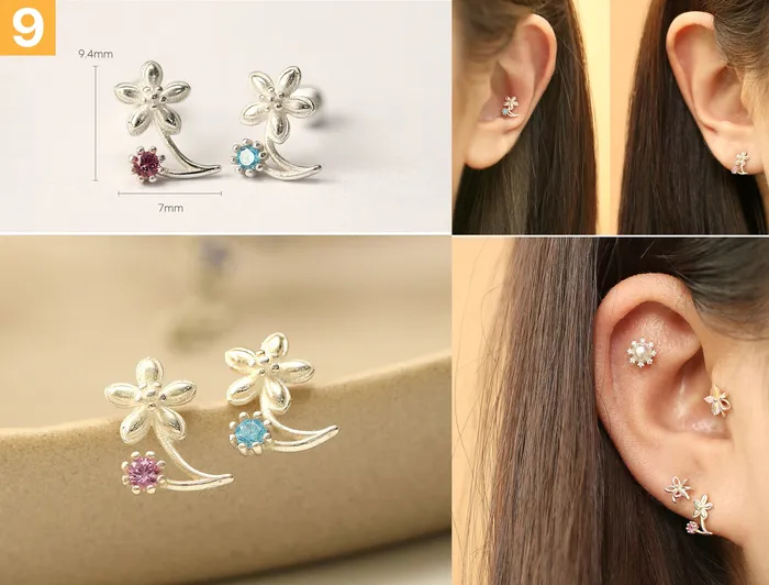 MinimalBijoux Earrings 925 Silver Flower cartilage earring 20g
