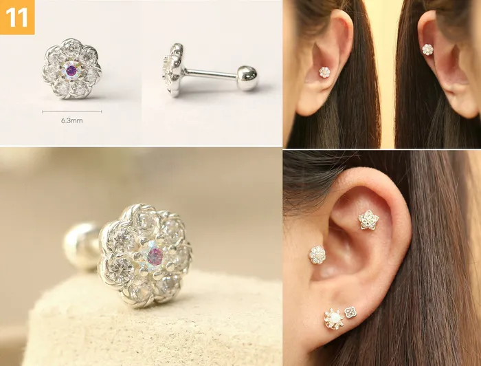 MinimalBijoux Earrings 925 Silver Flower cartilage earring 20g