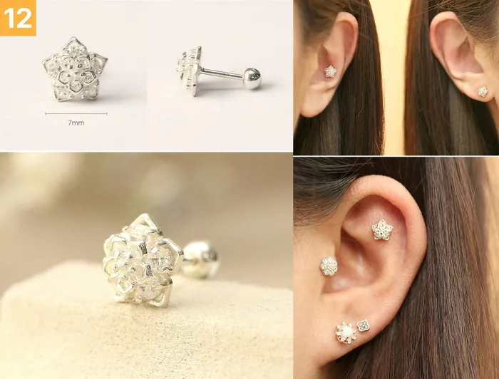 MinimalBijoux Earrings 925 Silver Flower cartilage earring 20g