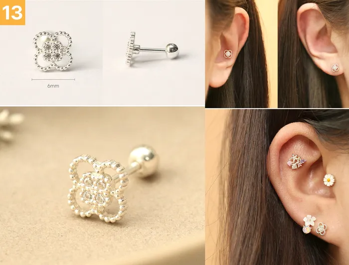 MinimalBijoux Earrings 925 Silver Flower cartilage earring 20g